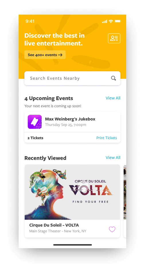 Goldstar app upcoming events and direct link interaction