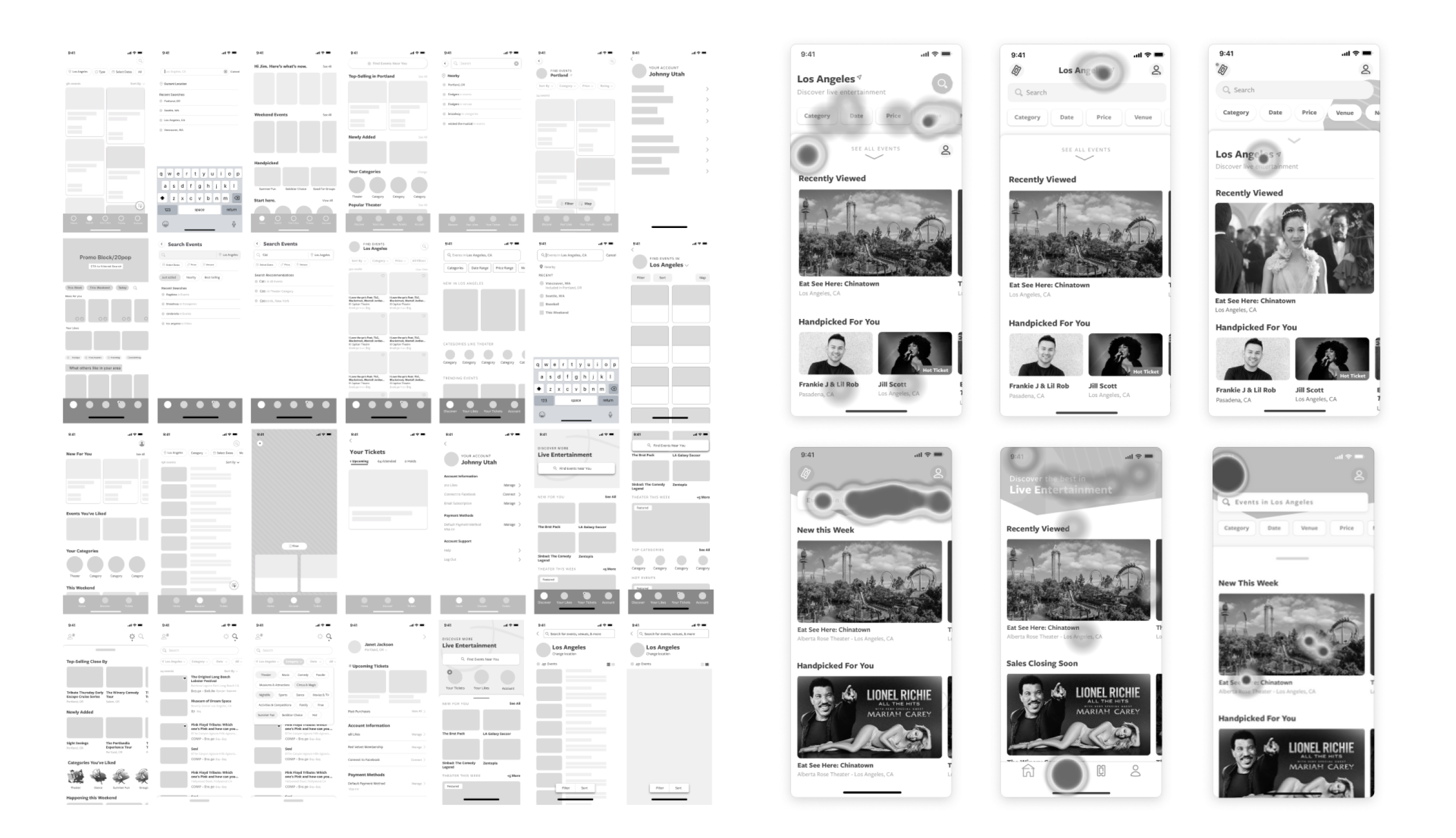 Goldstar user research and testing screens