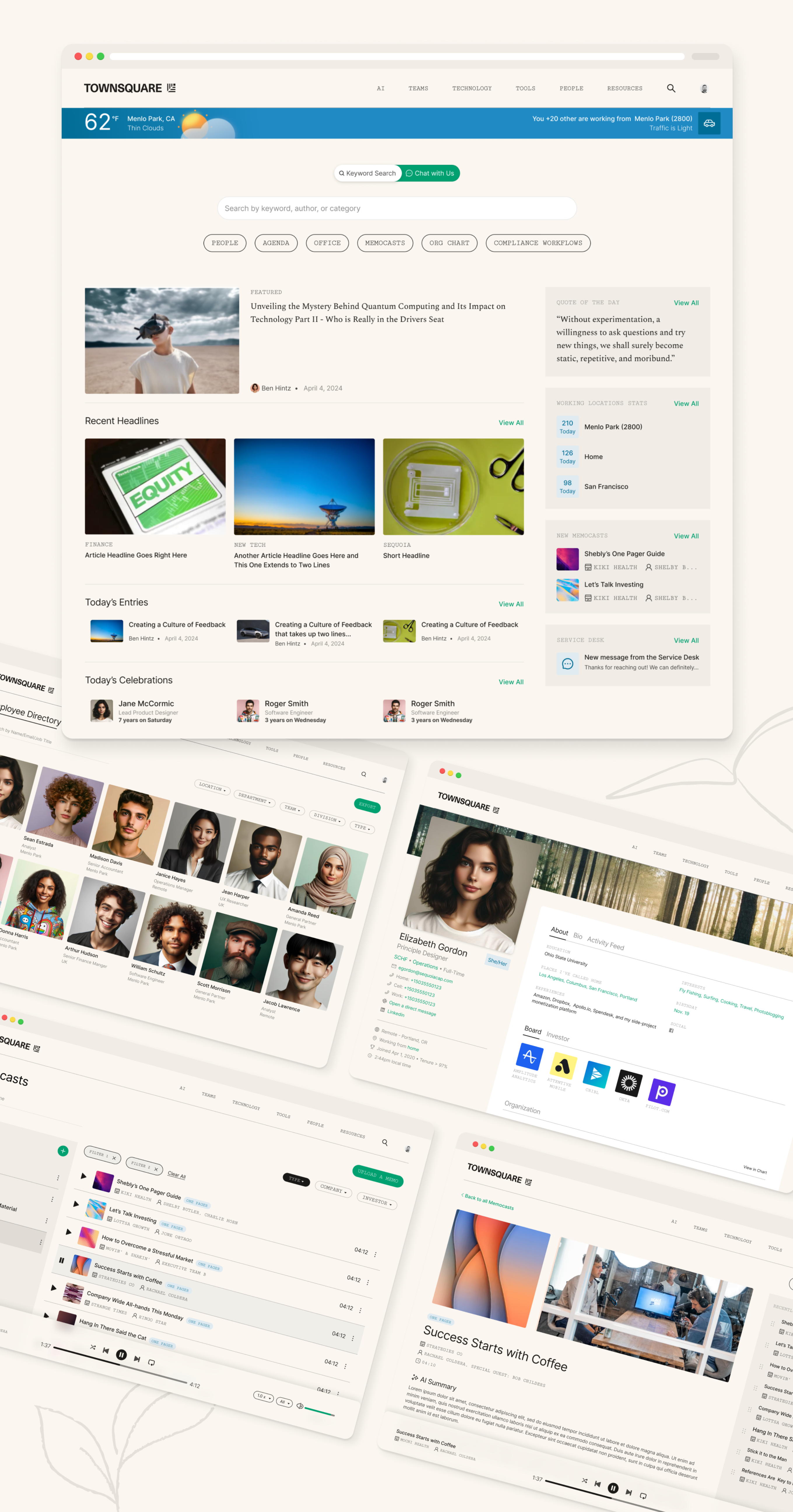 Townsquare desktop screens and web application