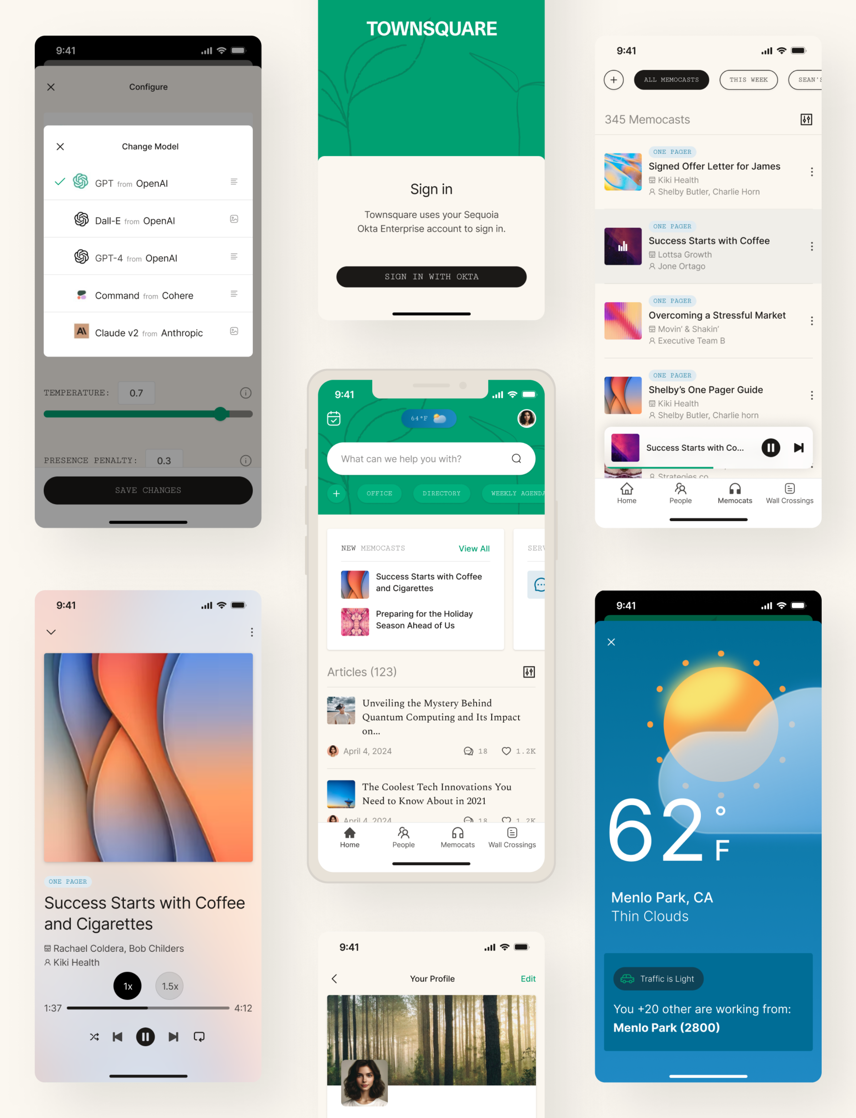 Townsquare mobile app screens and features