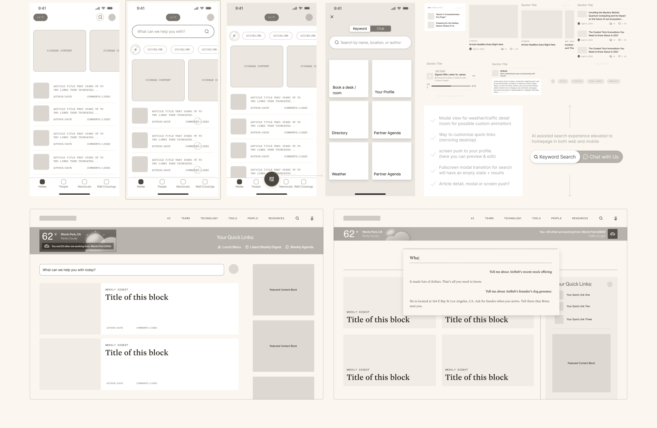 Townsquare wireframes and low-fidelity designs