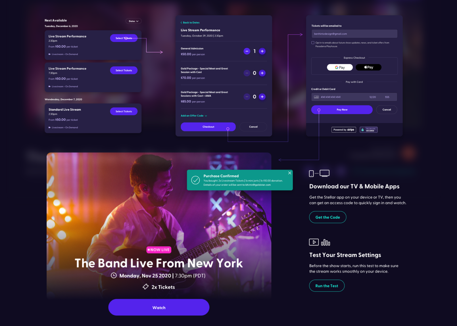Stellar live streaming ticket selection
